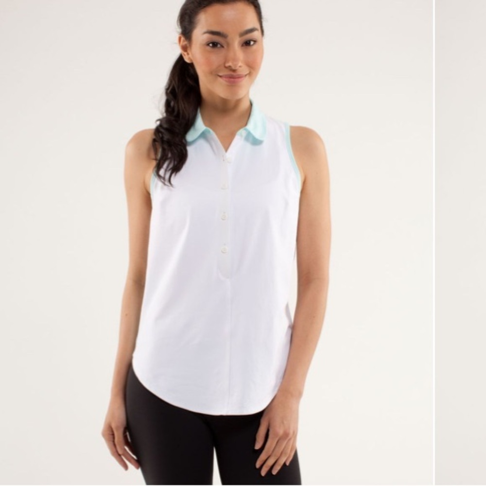 Lululemon Hot Hitter Sleeveless Polo shirt White / Aquamarine size 6